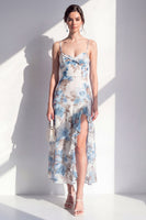 Load image into Gallery viewer, Pink Flower Sheath Beach Ruffled Wedding Guest Dress with Slit