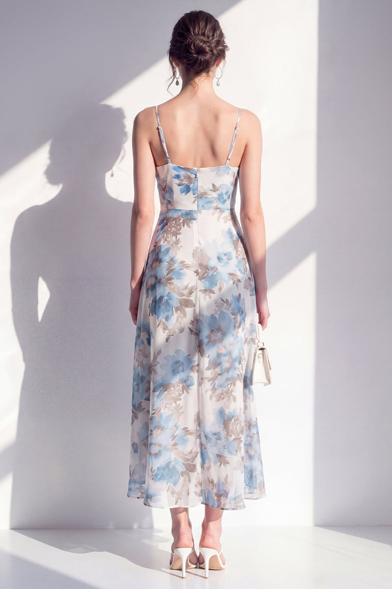 Load image into Gallery viewer, Pink Flower Sheath Beach Ruffled Wedding Guest Dress with Slit
