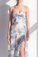 Load image into Gallery viewer, Pink Flower Sheath Beach Ruffled Wedding Guest Dress with Slit