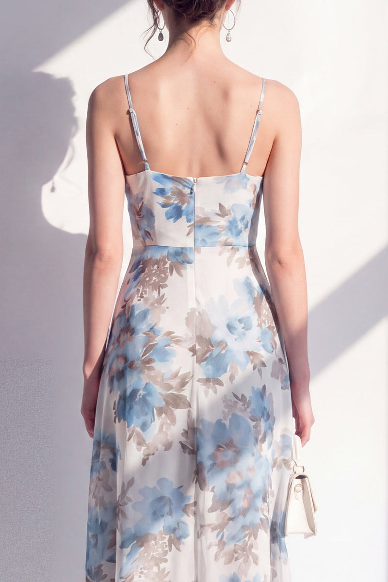 Load image into Gallery viewer, Pink Flower Sheath Beach Ruffled Wedding Guest Dress with Slit