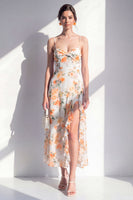 Load image into Gallery viewer, Pink Flower Sheath Beach Ruffled Wedding Guest Dress with Slit