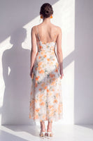 Load image into Gallery viewer, Pink Flower Sheath Beach Ruffled Wedding Guest Dress with Slit
