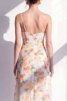 Load image into Gallery viewer, Pink Flower Sheath Beach Ruffled Wedding Guest Dress with Slit