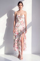 Load image into Gallery viewer, Pink Flower Sheath Beach Ruffled Wedding Guest Dress with Slit