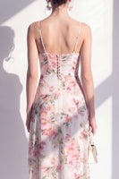 Load image into Gallery viewer, Pink Flower Sheath Beach Ruffled Wedding Guest Dress with Slit