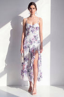 Load image into Gallery viewer, Pink Flower Sheath Beach Ruffled Wedding Guest Dress with Slit