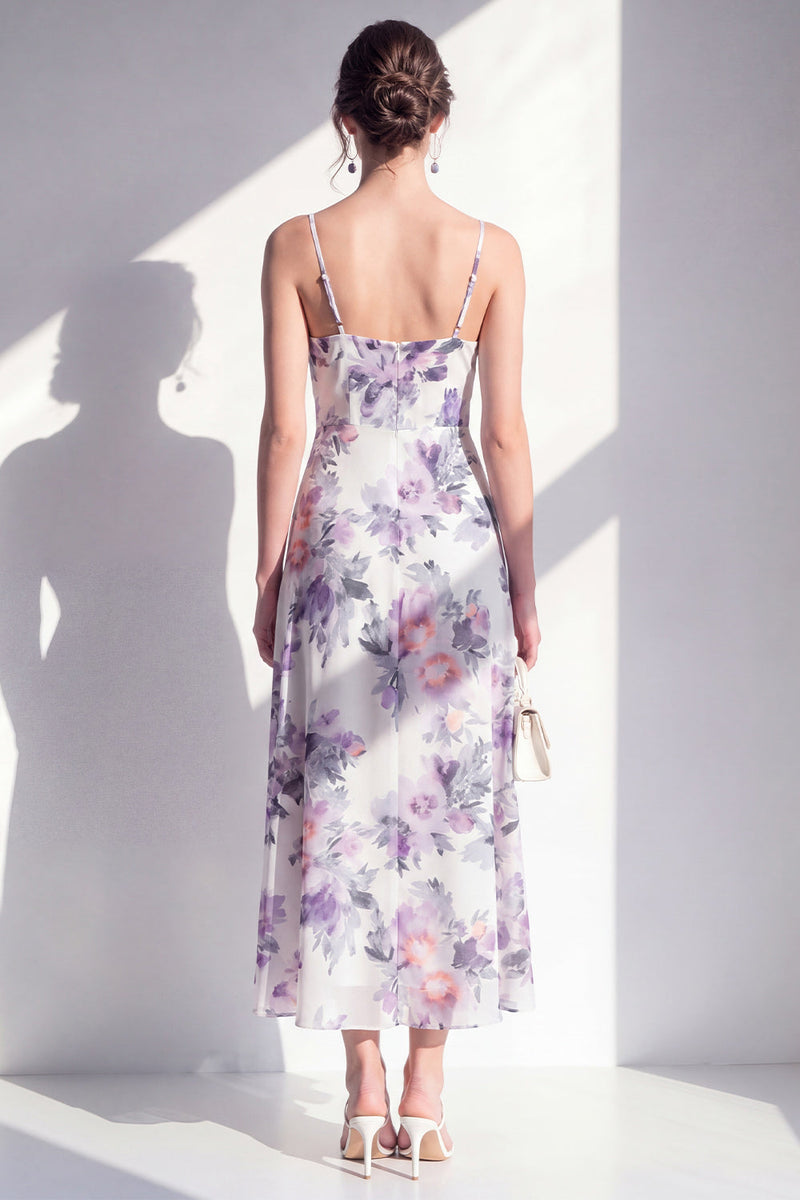 Load image into Gallery viewer, Pink Flower Sheath Beach Ruffled Wedding Guest Dress with Slit