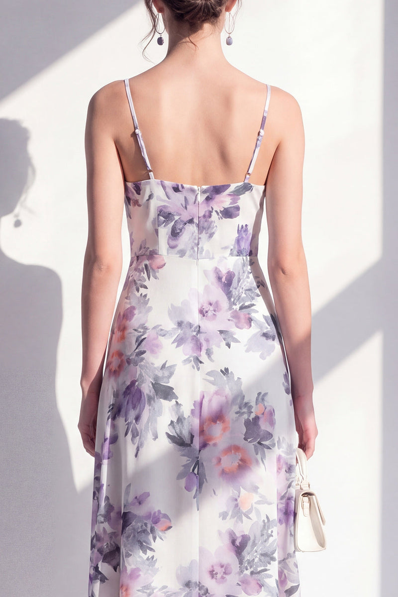 Load image into Gallery viewer, Pink Flower Sheath Beach Ruffled Wedding Guest Dress with Slit