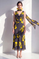 Load image into Gallery viewer, Sheath Black Yellow Flower Polka Dots Maxi Beach Wedding Guest Dress