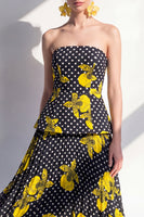 Load image into Gallery viewer, Black Yellow Flower Polka Dots A Line Maxi Beach Wedding Guest Dress