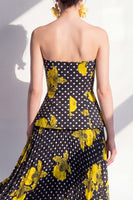Load image into Gallery viewer, Black Yellow Flower Polka Dots A Line Maxi Beach Wedding Guest Dress