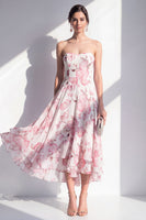 Load image into Gallery viewer, Pink Flower Strapless A Line Maxi Beach Wedding Guest Dress