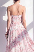 Load image into Gallery viewer, Pink Flower Strapless A Line Maxi Beach Wedding Guest Dress