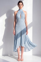 Load image into Gallery viewer, Olive High Neck A Line Maxi Keyhole Beach Wedding Guest Dress