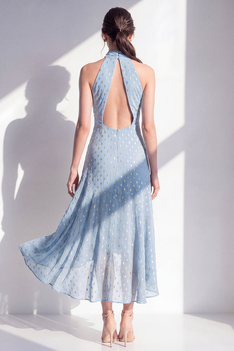 Load image into Gallery viewer, Olive High Neck A Line Maxi Keyhole Beach Wedding Guest Dress