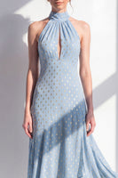 Load image into Gallery viewer, Olive High Neck A Line Maxi Keyhole Beach Wedding Guest Dress