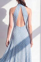 Load image into Gallery viewer, Olive High Neck A Line Maxi Keyhole Beach Wedding Guest Dress