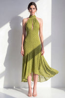 Load image into Gallery viewer, Olive High Neck A Line Maxi Keyhole Beach Wedding Guest Dress