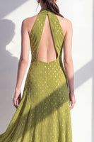 Load image into Gallery viewer, Olive High Neck A Line Maxi Keyhole Beach Wedding Guest Dress