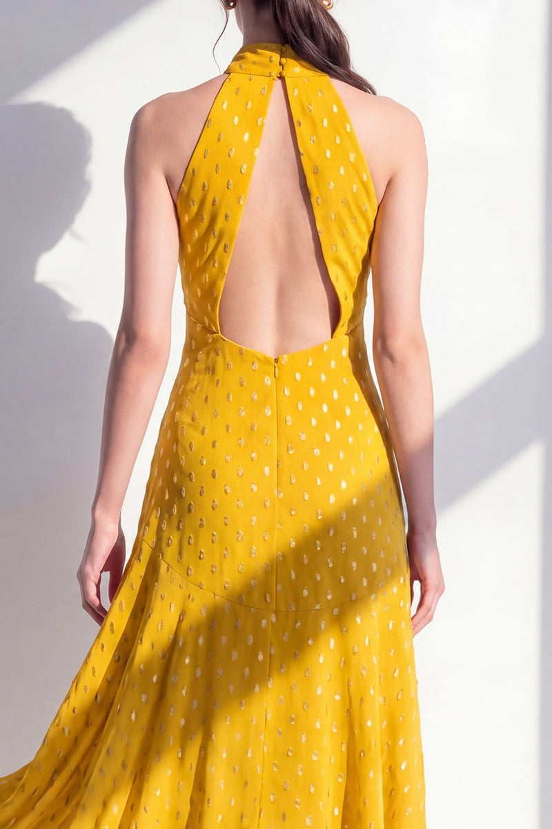 Load image into Gallery viewer, Olive High Neck A Line Maxi Keyhole Beach Wedding Guest Dress