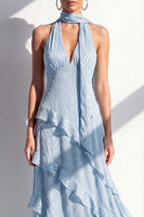 Load image into Gallery viewer, Yellow Halter A Line Beach Maxi Wedding Guest Dress with Ruffles