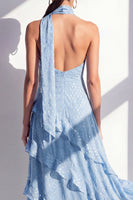 Load image into Gallery viewer, Yellow Halter A Line Beach Maxi Wedding Guest Dress with Ruffles