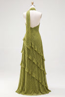 Load image into Gallery viewer, Yellow Halter A Line Beach Maxi Wedding Guest Dress with Ruffles