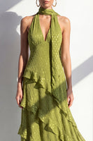Load image into Gallery viewer, Yellow Halter A Line Beach Maxi Wedding Guest Dress with Ruffles