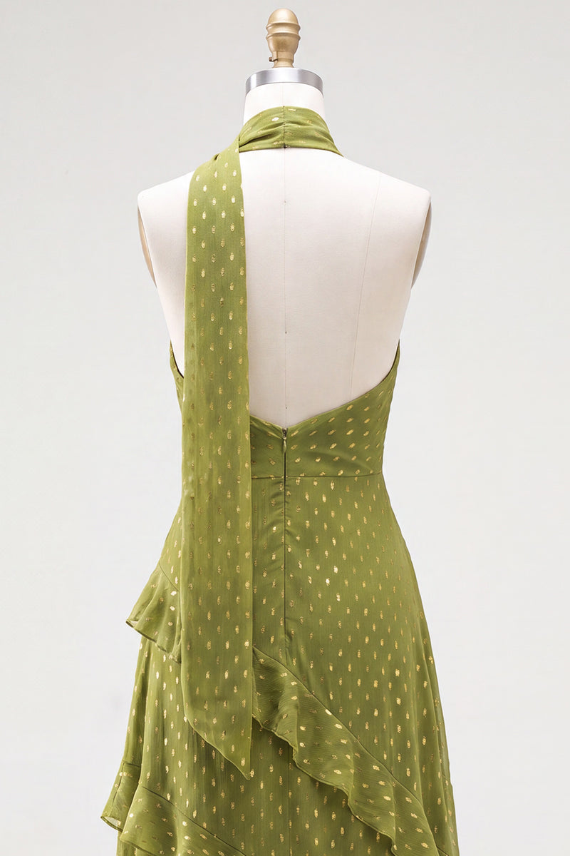 Load image into Gallery viewer, Yellow Halter A Line Beach Maxi Wedding Guest Dress with Ruffles