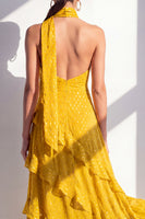 Load image into Gallery viewer, Yellow Halter A Line Beach Maxi Wedding Guest Dress with Ruffles