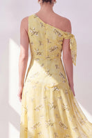 Load image into Gallery viewer, Floral One Shoulder Butter Yellow A Line Maxi Beach Wedding Guest Dress