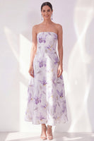 Load image into Gallery viewer, Strapless Lilac Flower A Line Maxi Beach Wedding Guest Dress