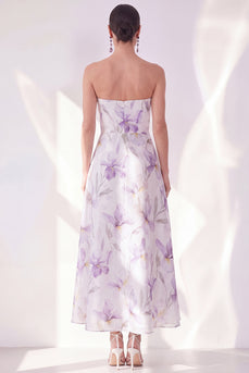 Strapless Lilac Flower A Line Maxi Beach Wedding Guest Dress