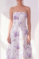 Load image into Gallery viewer, Strapless Lilac Flower A Line Maxi Beach Wedding Guest Dress
