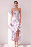 Load image into Gallery viewer, Mermaid Lilac Flower Ruffled Maxi Beach Wedding Guest Dress with Slit