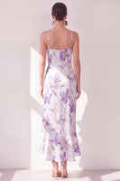 Load image into Gallery viewer, Mermaid Lilac Flower Ruffled Maxi Beach Wedding Guest Dress with Slit