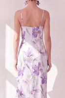 Load image into Gallery viewer, Mermaid Lilac Flower Ruffled Maxi Beach Wedding Guest Dress with Slit