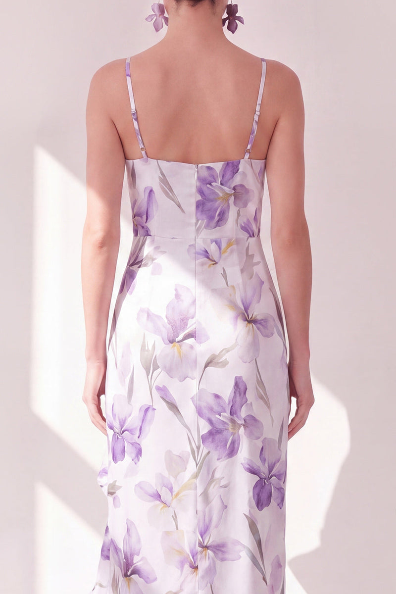 Load image into Gallery viewer, Mermaid Lilac Flower Ruffled Maxi Beach Wedding Guest Dress with Slit