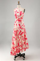 Load image into Gallery viewer, Pink Red Flower Asymmetrical One Shoulder Beach Wedding Guest Dress