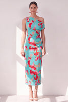Load image into Gallery viewer, Pink Red Flower Sheath One Shoulder Maxi Beach Wedding Guest Dress