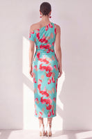 Load image into Gallery viewer, Pink Red Flower Sheath One Shoulder Maxi Beach Wedding Guest Dress