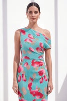 Load image into Gallery viewer, Pink Red Flower Sheath One Shoulder Maxi Beach Wedding Guest Dress