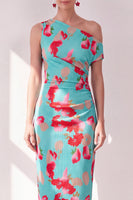 Load image into Gallery viewer, Pink Red Flower Sheath One Shoulder Maxi Beach Wedding Guest Dress