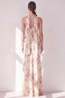 Mermaid Corset Apricot Strapless Floral Basque Waist Maxi Beach Wedding Guest Dress