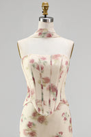 Load image into Gallery viewer, Mermaid Corset Apricot Strapless Floral Basque Waist Maxi Beach Wedding Guest Dress