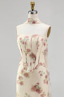 Load image into Gallery viewer, Mermaid Corset Apricot Strapless Floral Basque Waist Maxi Beach Wedding Guest Dress