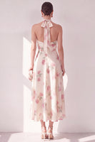 Load image into Gallery viewer, Apricot Floral Halter A Line Maxi Beach Wedding Guest Dress