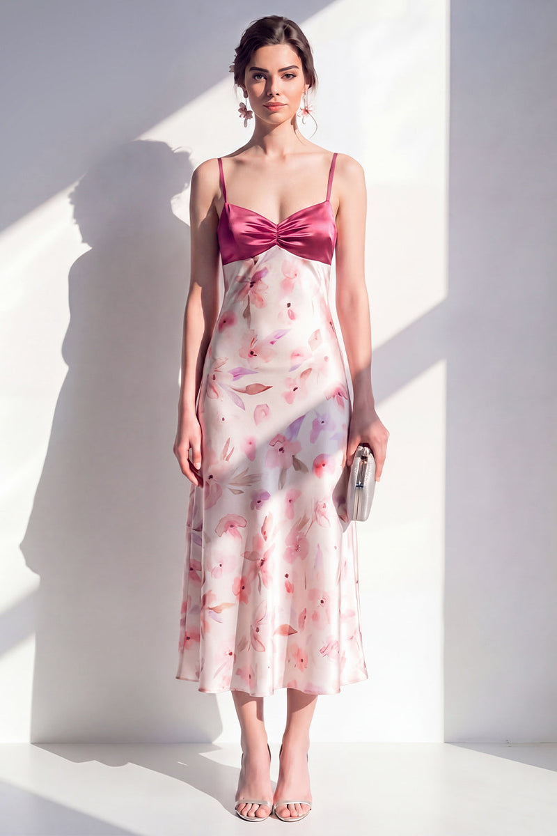 Load image into Gallery viewer, Floral Pink Spaghetti Straps Maxi Beach Wedding Guest Dress