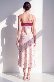 Floral Pink Spaghetti Straps Maxi Beach Wedding Guest Dress