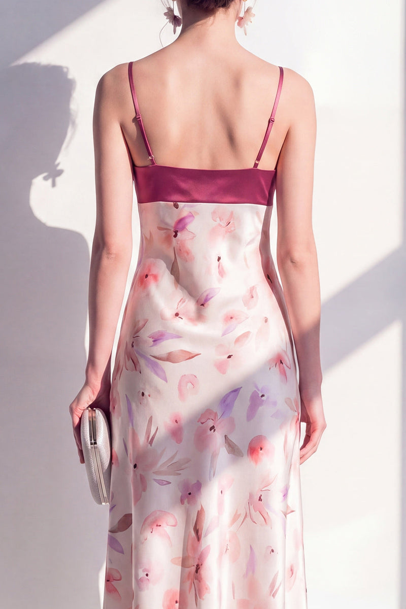 Load image into Gallery viewer, Floral Pink Spaghetti Straps Maxi Beach Wedding Guest Dress